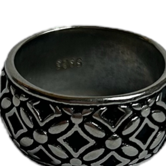 Sterling Silver and Black Ring Unisex Heavy Wide Band 925 Vintage Size 10.5 - Picture 3 of 8